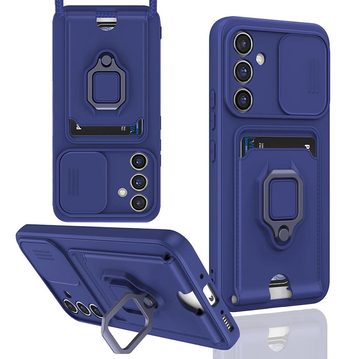 Samsung Galaxy A05S Kılıf Zuma Kartvizitli Yüzüklü Boyun Askılı Silikon Kapak + Ekran Koruma