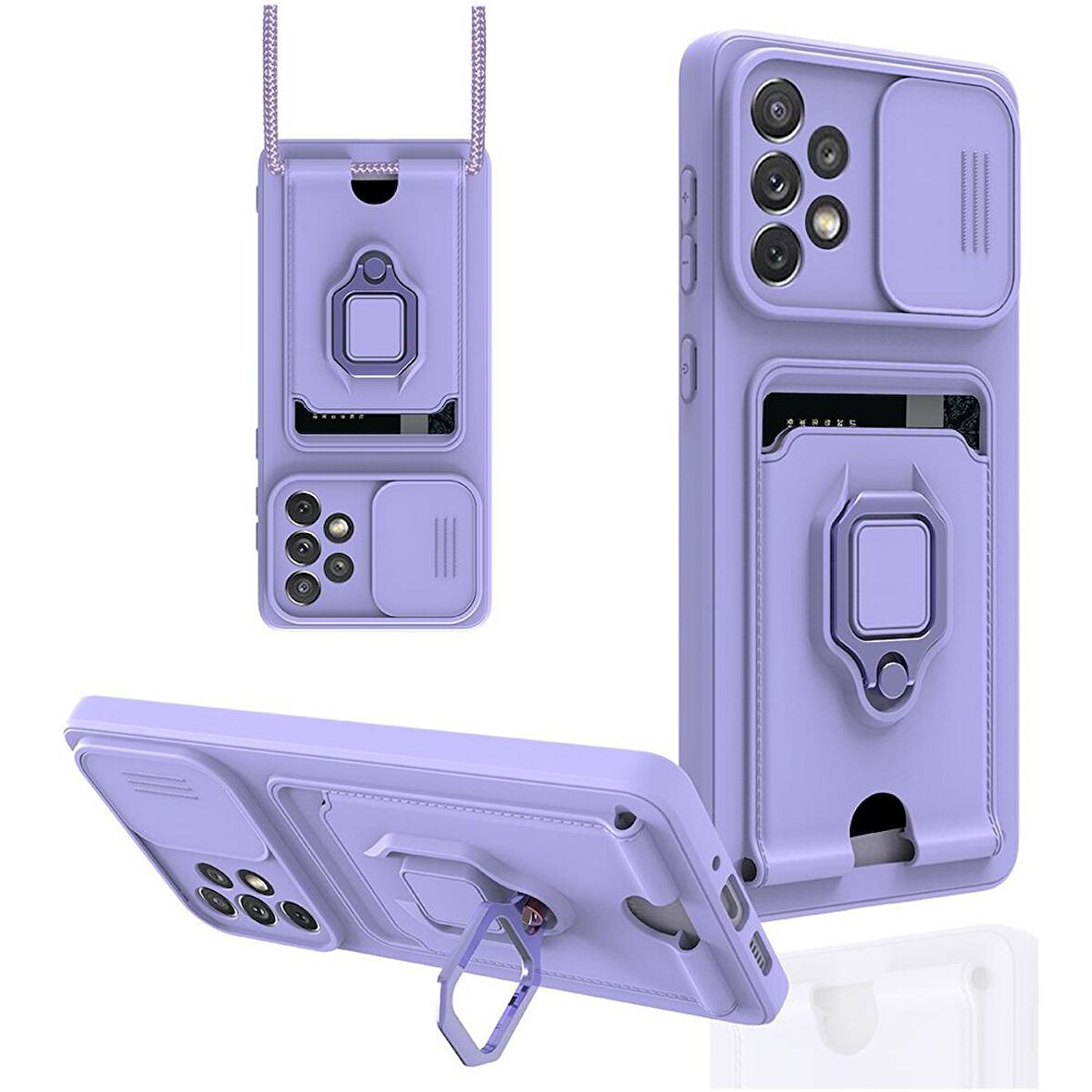 Samsung Galaxy A33 5G Kılıf Zuma Kartvizitli Yüzüklü Boyun Askılı Silikon Kapak + Ekran Koruma