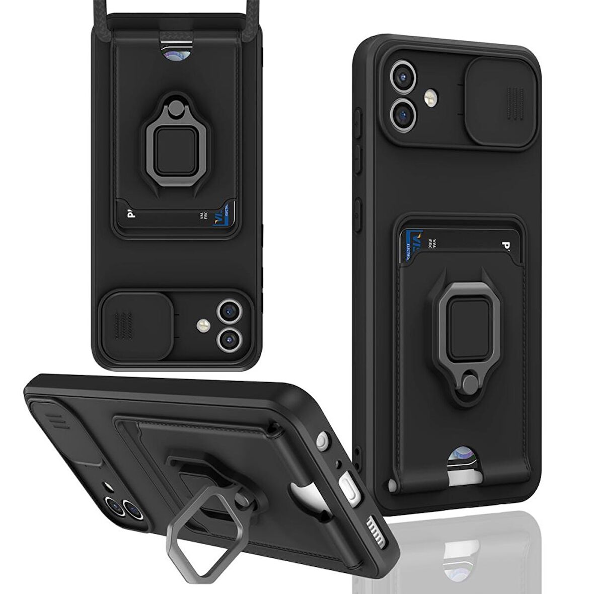 Samsung Galaxy A05 Kılıf Zuma Kartvizitli Yüzüklü Boyun Askılı Silikon Kapak + Ekran Koruma