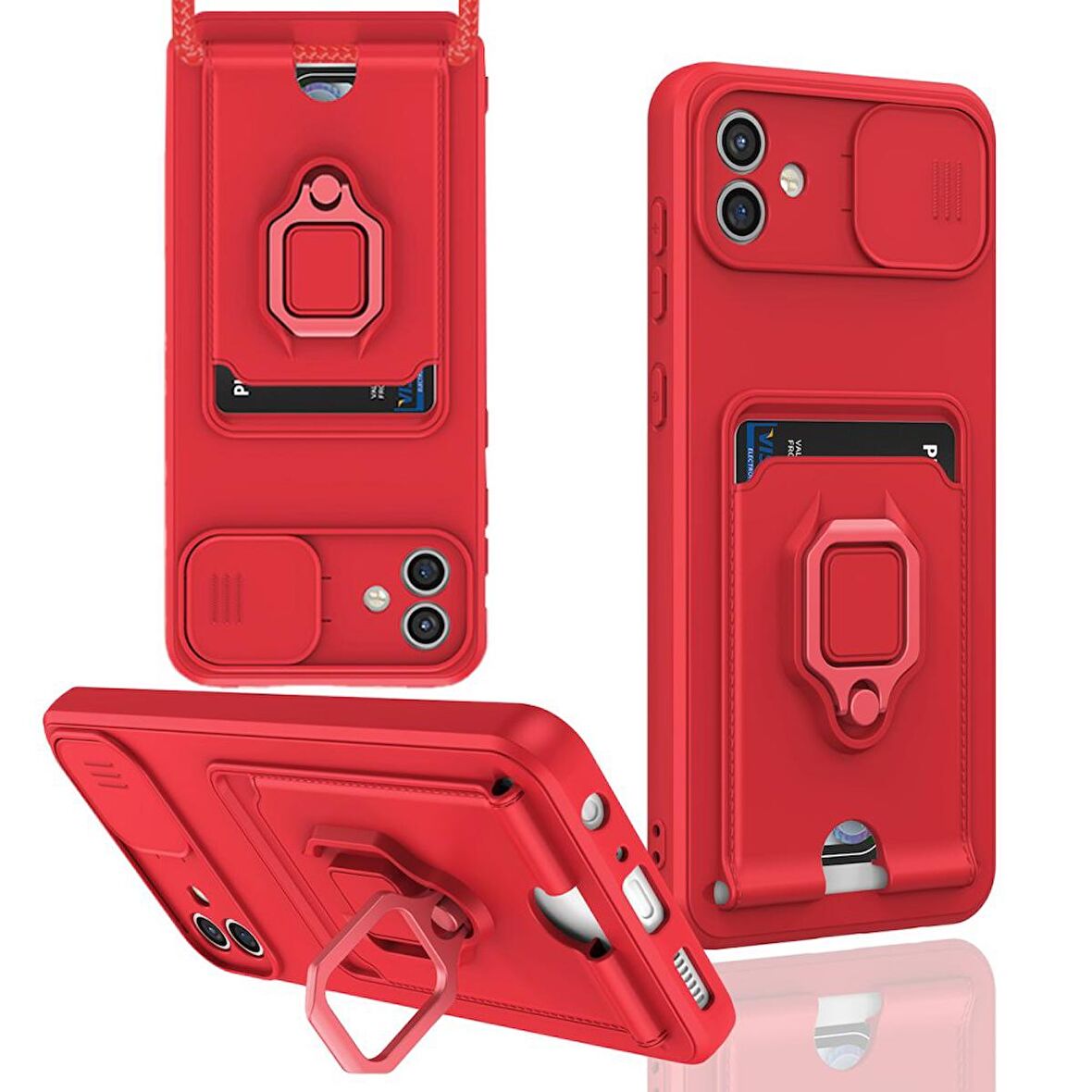 Samsung Galaxy A05 Kılıf Zuma Kartvizitli Yüzüklü Boyun Askılı Silikon Kapak + Ekran Koruma