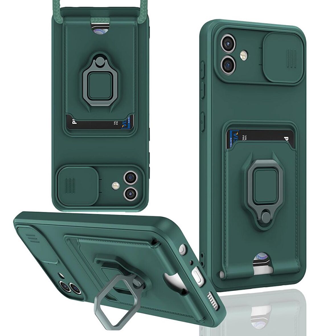 Samsung Galaxy A05 Kılıf Zuma Kartvizitli Yüzüklü Boyun Askılı Silikon Kapak + Ekran Koruma