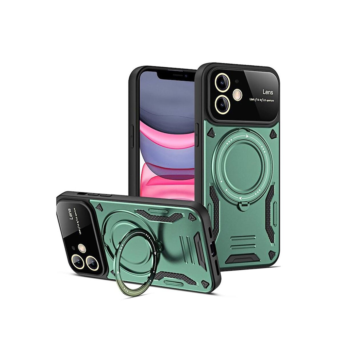 Apple iPhone 11 Kılıf Joy Lens Korumalı Standlı Şık Tasarım Kapak + Ekran Koruma