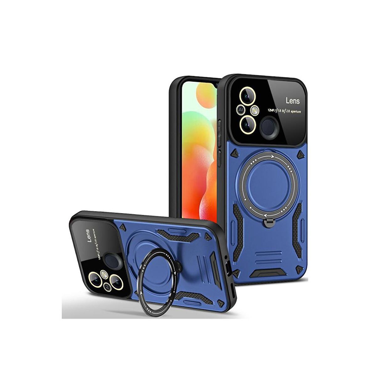 Xiaomi Redmi 12C Kılıf Joy Lens Korumalı Standlı Şık Tasarım Kapak + Ekran Koruma