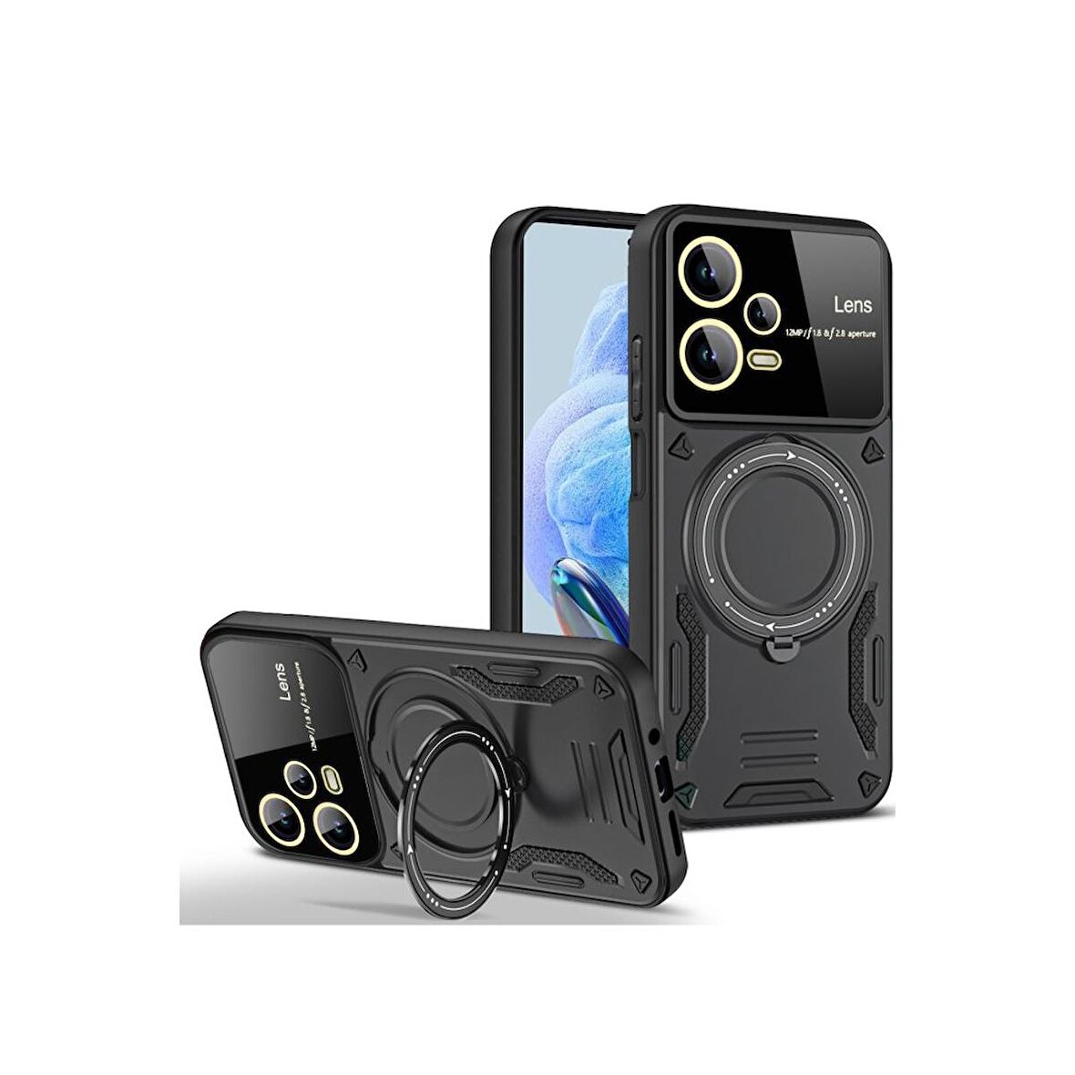 Xiaomi Redmi Note 12 Pro 5G Kılıf Joy Lens Korumalı Standlı Şık Tasarım Kapak + Ekran Koruma