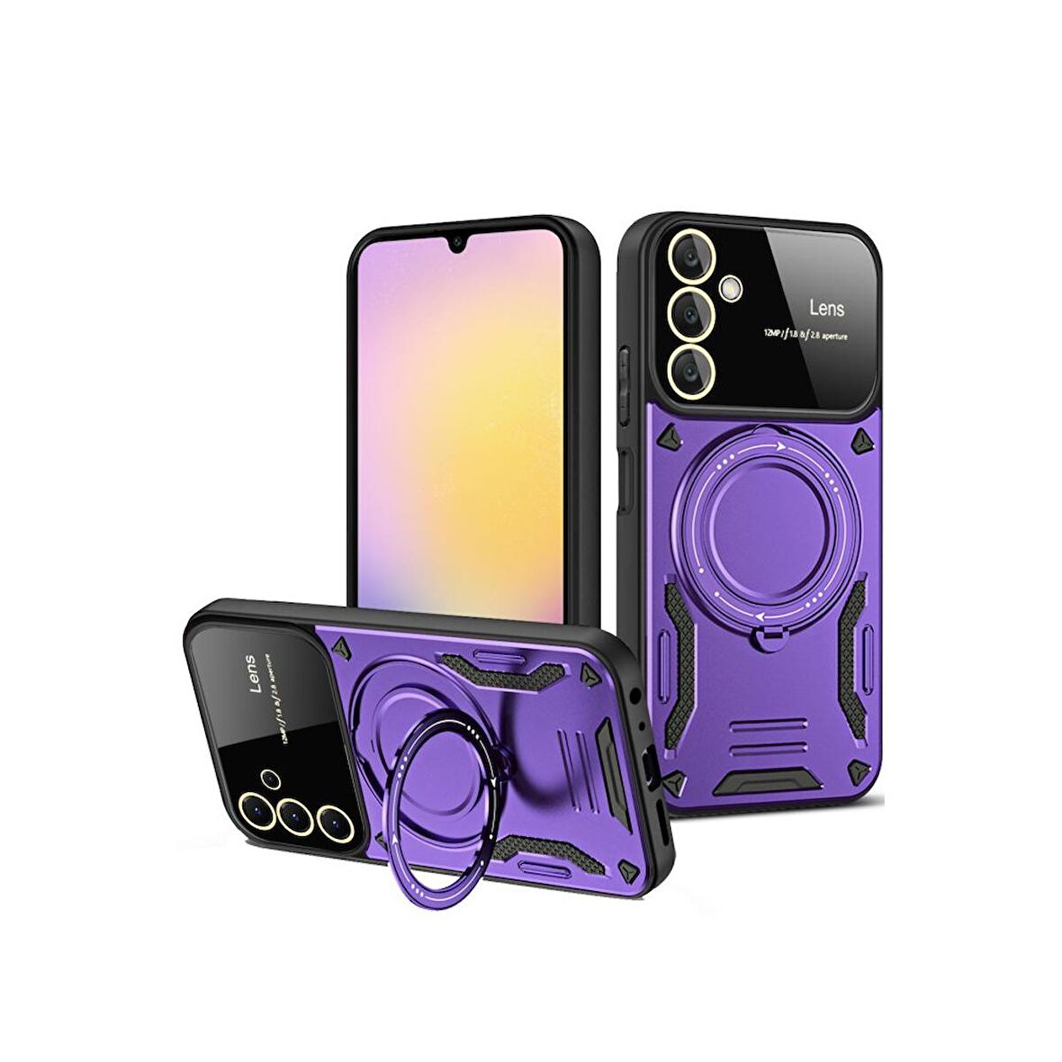 Samsung Galaxy A15 4G Kılıf Joy Lens Korumalı Standlı Şık Tasarım Kapak + Ekran Koruma