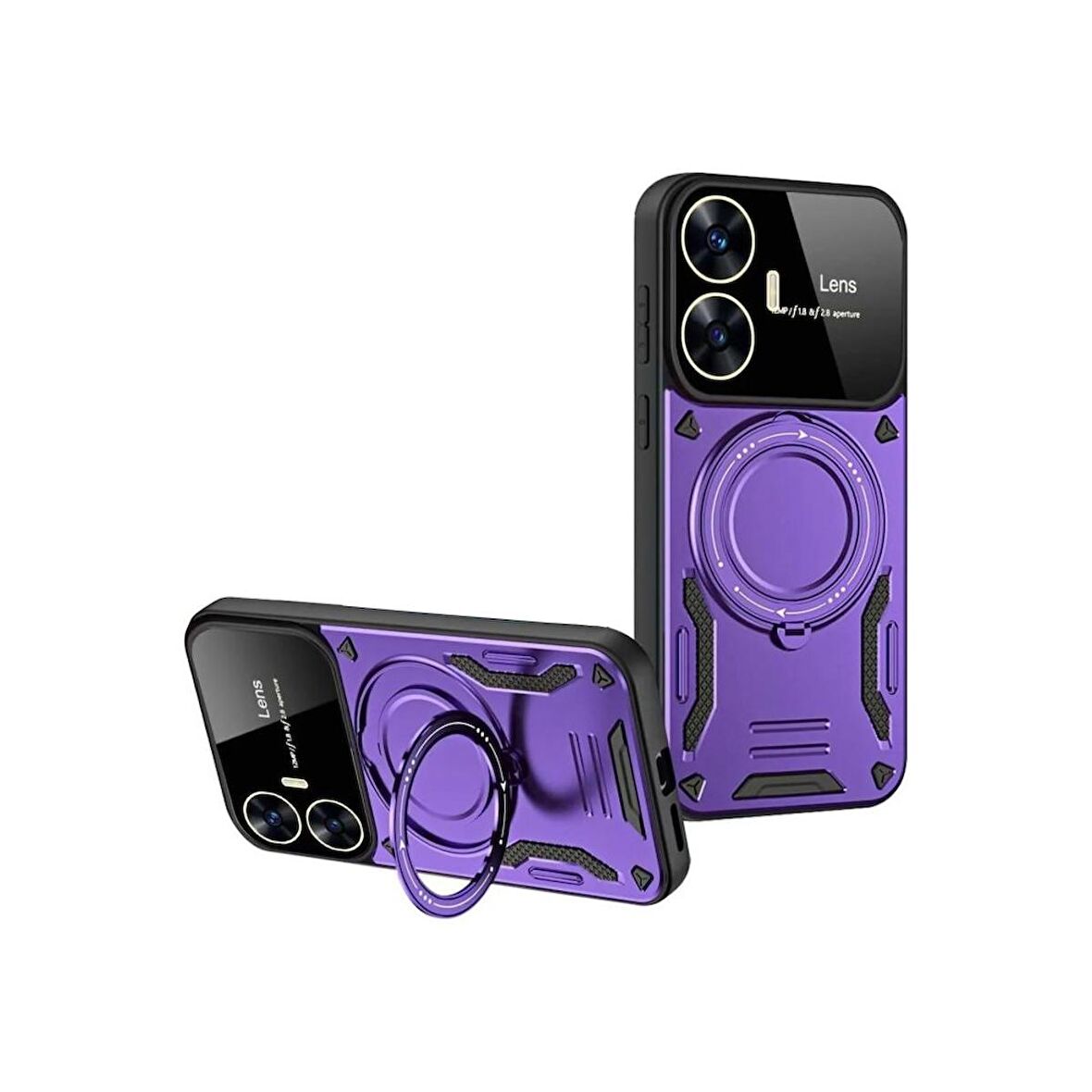 Realme C55 Kılıf Joy Lens Korumalı Standlı Şık Tasarım Kapak + Ekran Koruma