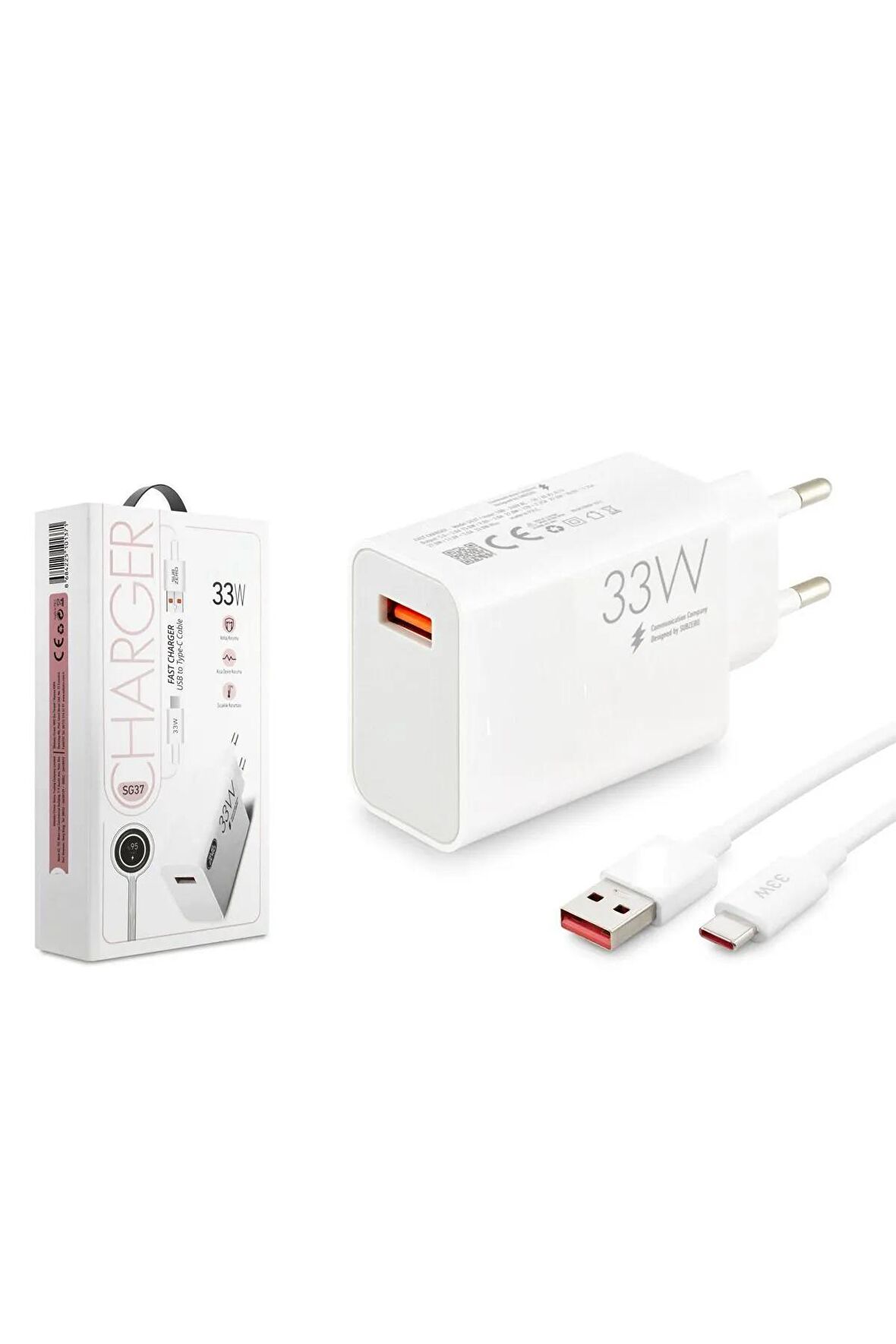 Xiaomi 14 Ultra Uyumlu SG37 33W Turbo Type C Şarj Aleti Seti Kafa + Kablo