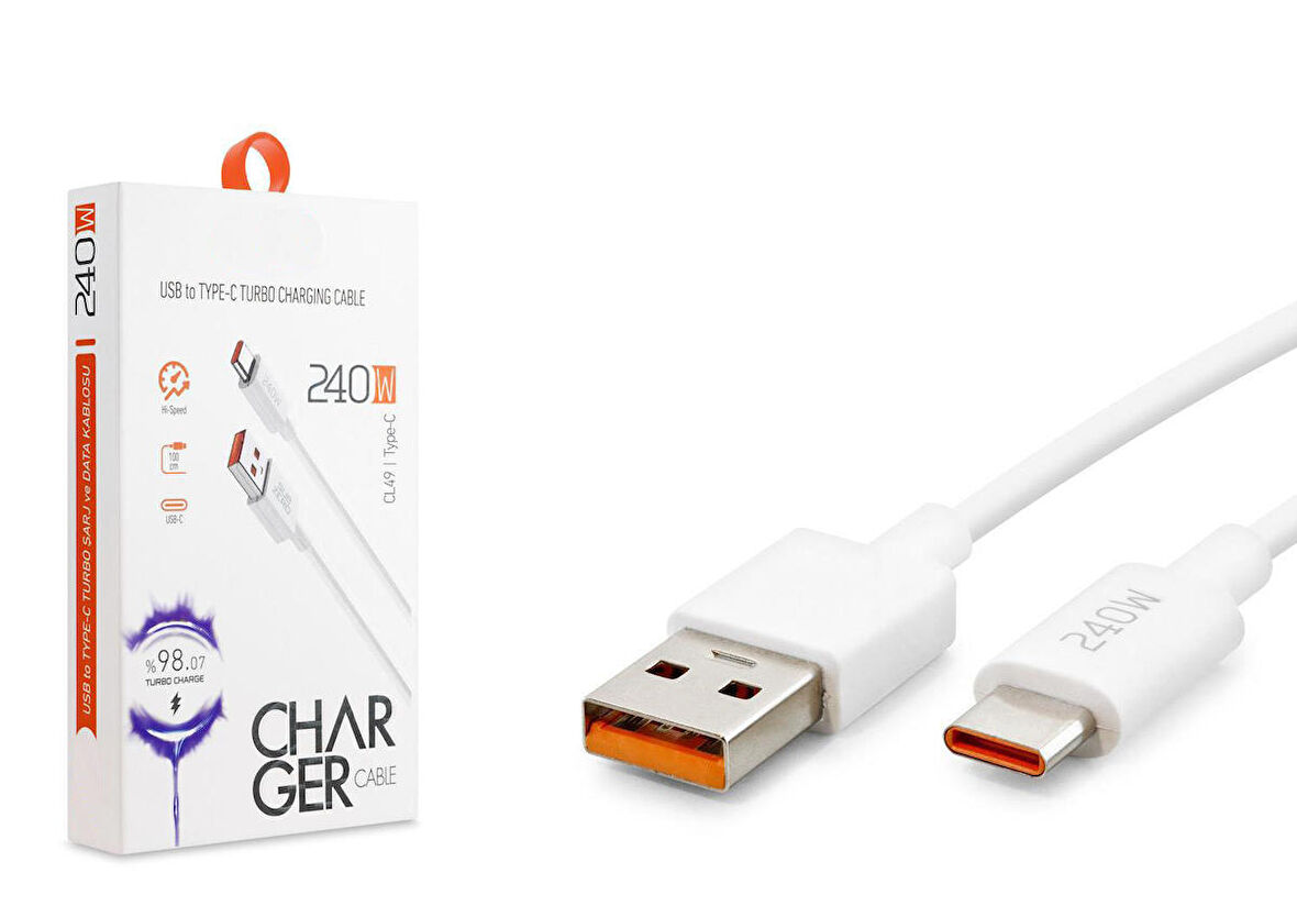 General Mobile GM 22 Plus Uyumlu CL49 240W Type-C Hızlı Şarj Data Kablosu 1mt