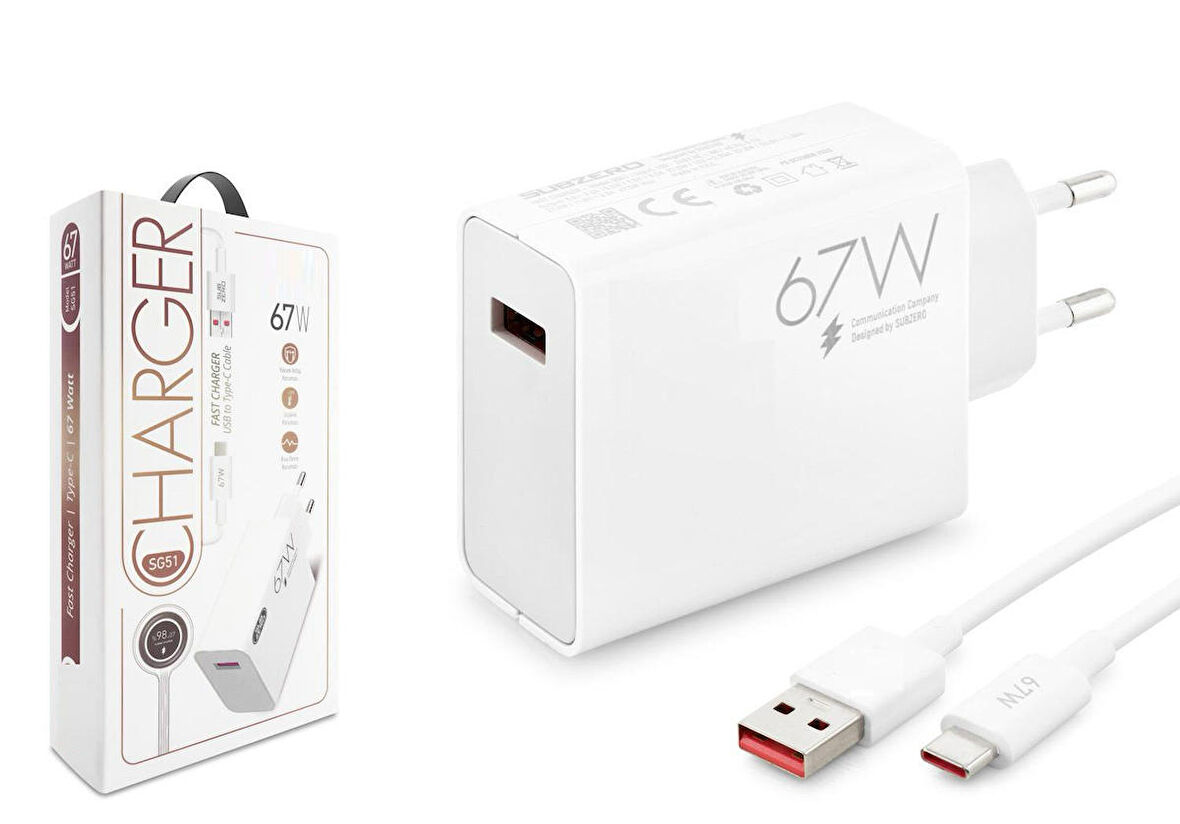 General Mobile GM 20 Pro Uyumlu SG51 67 Watt Hızlı Turbo Şarj Seti Kafa + Kablo