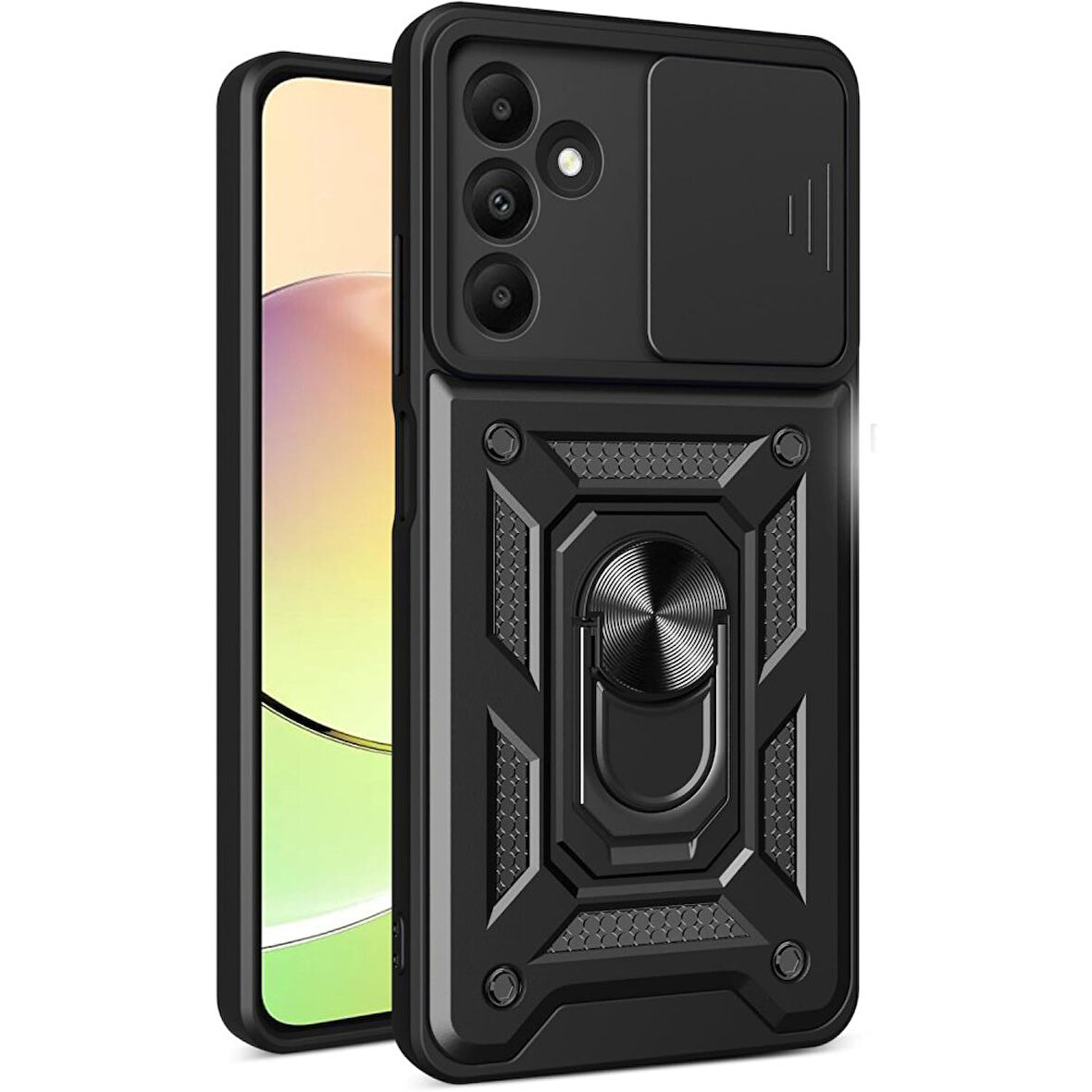 Samsung Galaxy M15 Kılıf Pars Lens Yüzüklü Silikon Magnetik Standlı Kamera Korumalı Kapak