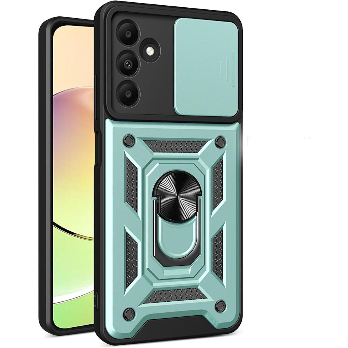 Samsung Galaxy M15 Kılıf Pars Lens Yüzüklü Silikon Magnetik Standlı Kamera Korumalı Kapak