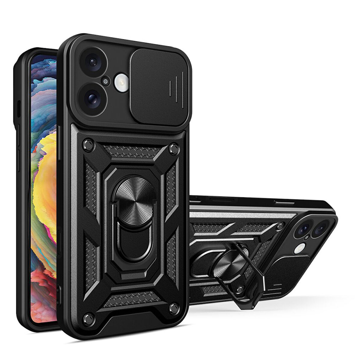 Apple iPhone 16 Kılıf Pars Lens Yüzüklü Silikon Magnetik Standlı Kamera Korumalı Kapak
