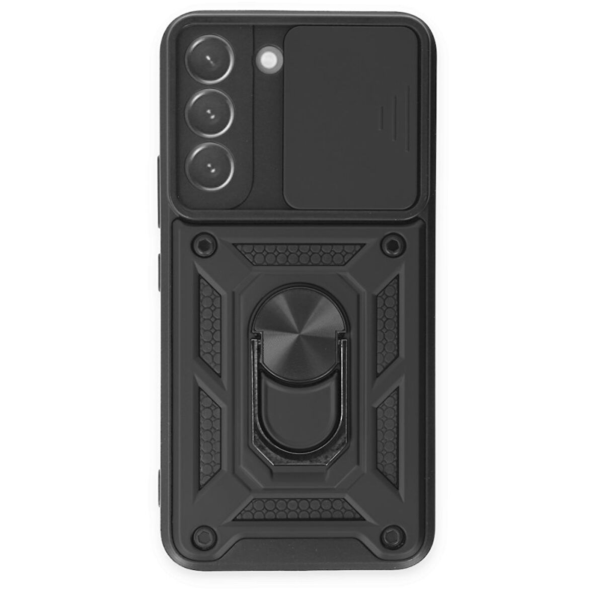 Samsung Galaxy S22 Kılıf Pars Lens Yüzüklü Silikon Magnetik Standlı Kamera Korumalı Kapak