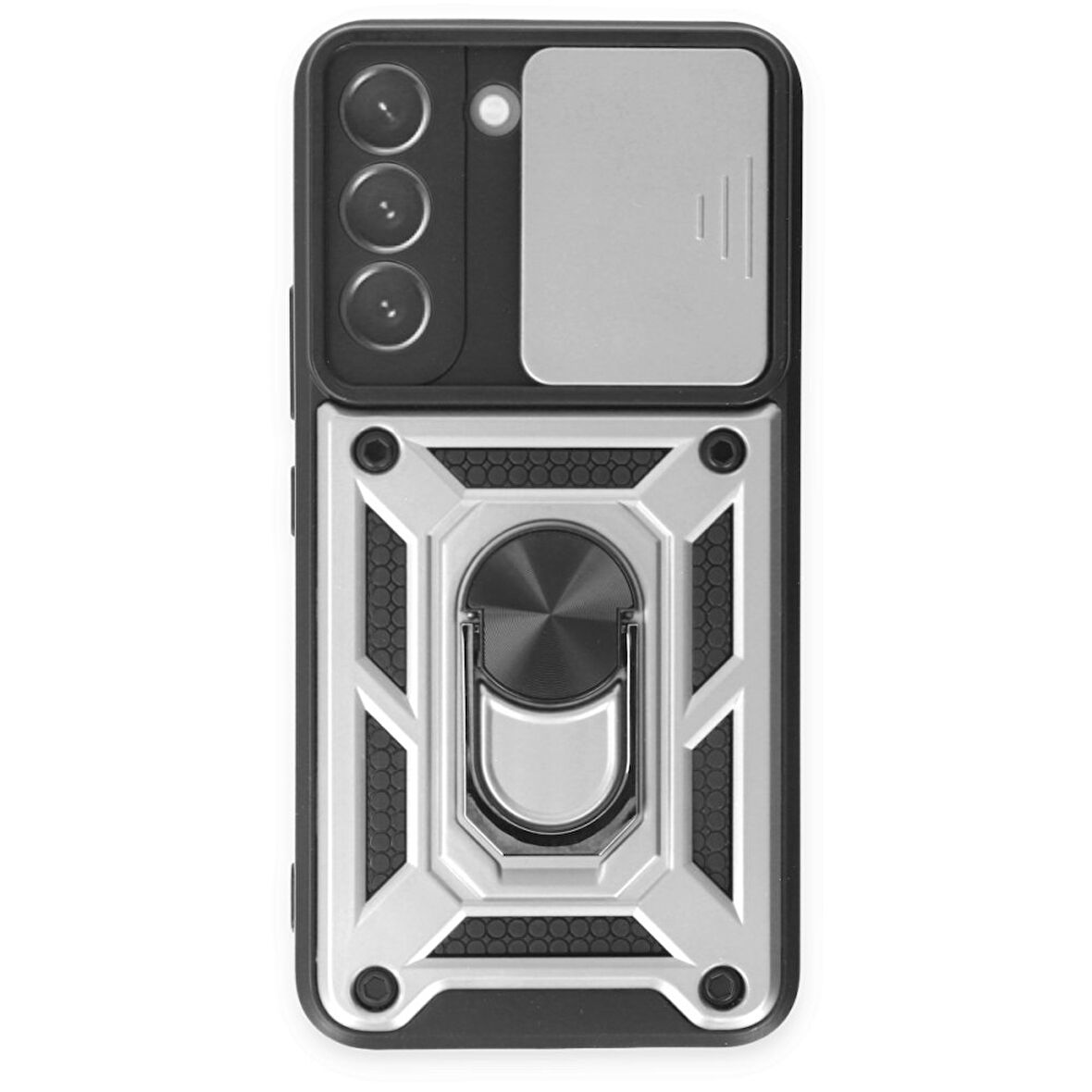 Samsung Galaxy S22 Kılıf Pars Lens Yüzüklü Silikon Magnetik Standlı Kamera Korumalı Kapak