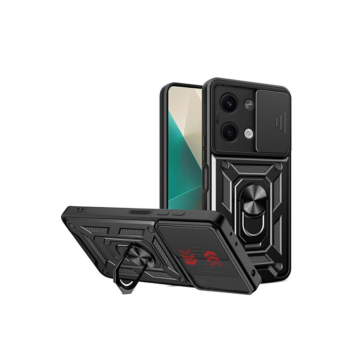 Xiaomi Poco X6 Kılıf Pars Lens Yüzüklü Silikon Magnetik Standlı Kamera Korumalı Kapak