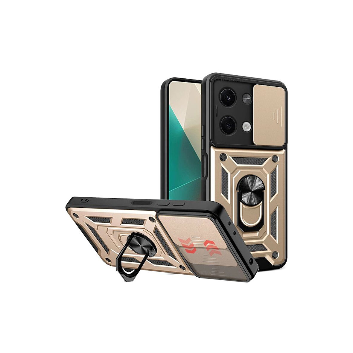 Xiaomi Poco X6 Kılıf Pars Lens Yüzüklü Silikon Magnetik Standlı Kamera Korumalı Kapak