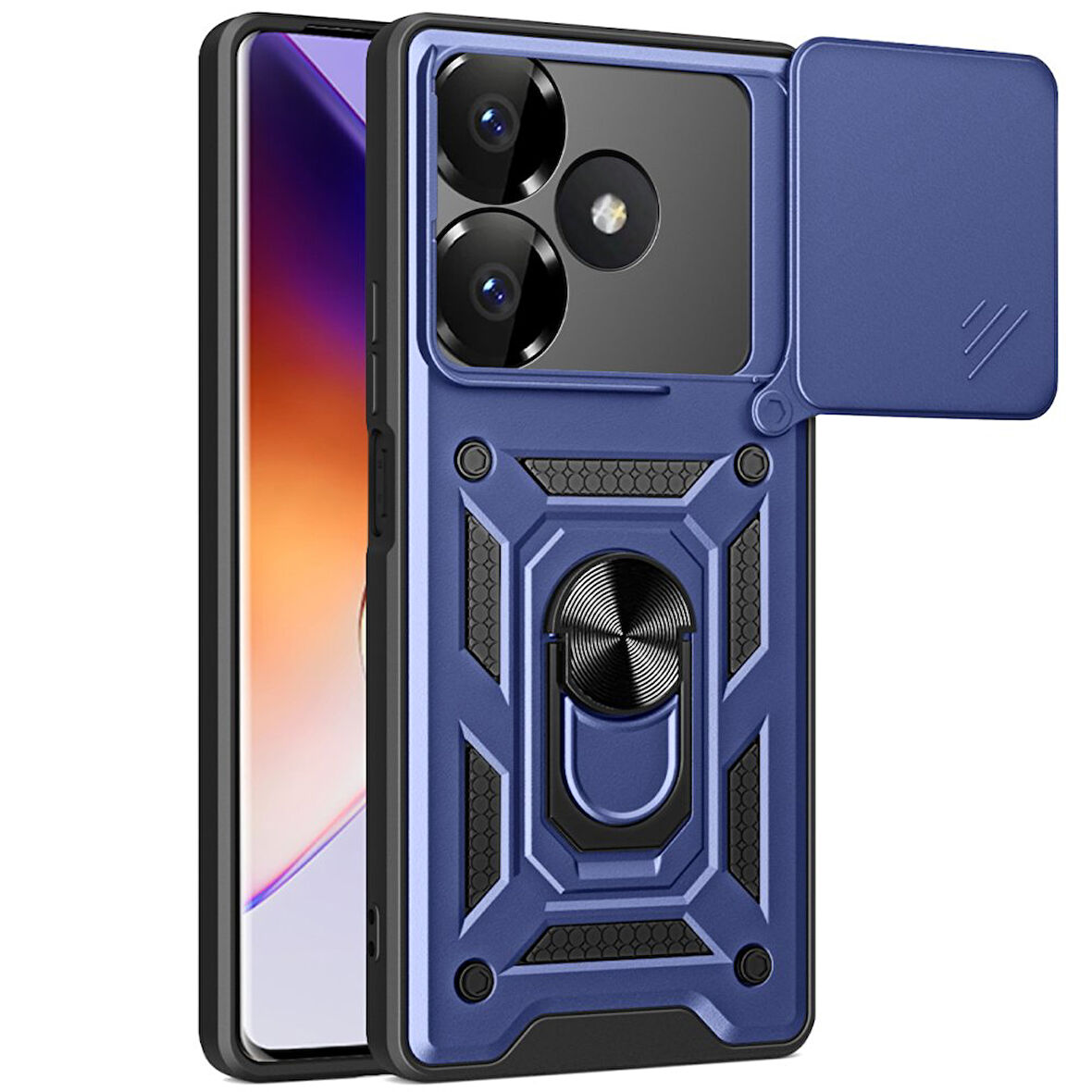 Xiaomi Redmi 13 4G Kılıf Pars Lens Yüzüklü Silikon Magnetik Standlı Kamera Korumalı Kapak