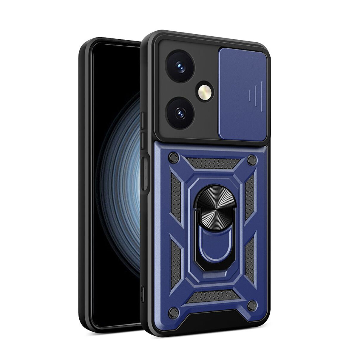 Vivo Y27 Kılıf Pars Lens Yüzüklü Silikon Magnetik Standlı Kamera Korumalı Kapak