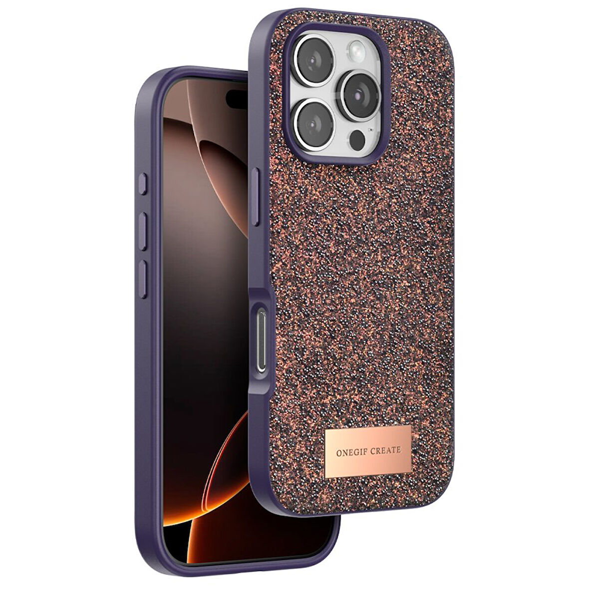 Apple İphone 16 Pro Max Kılıf Bright Zarif Boncuk İşlemeli Tasarım Simli Kapak