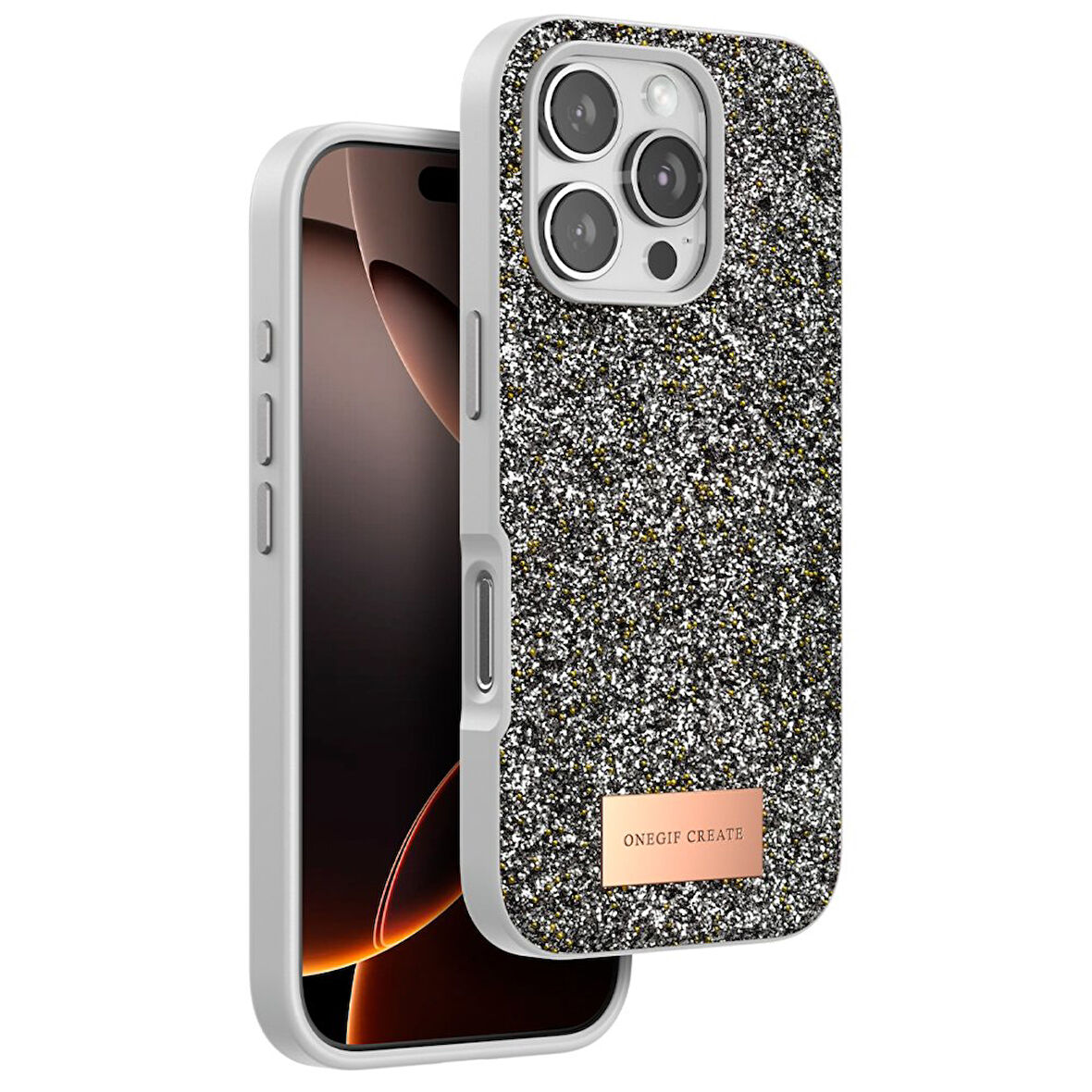 Apple İphone 16 Pro Kılıf Bright Zarif Boncuk İşlemeli Tasarım Simli Kapak