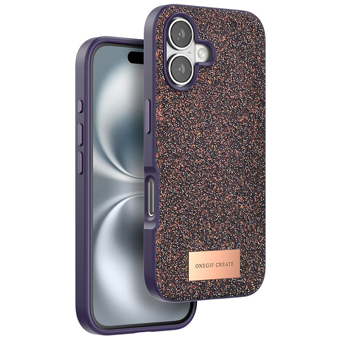 Apple İphone 16 Kılıf Bright Zarif Boncuk İşlemeli Tasarım Simli Kapak