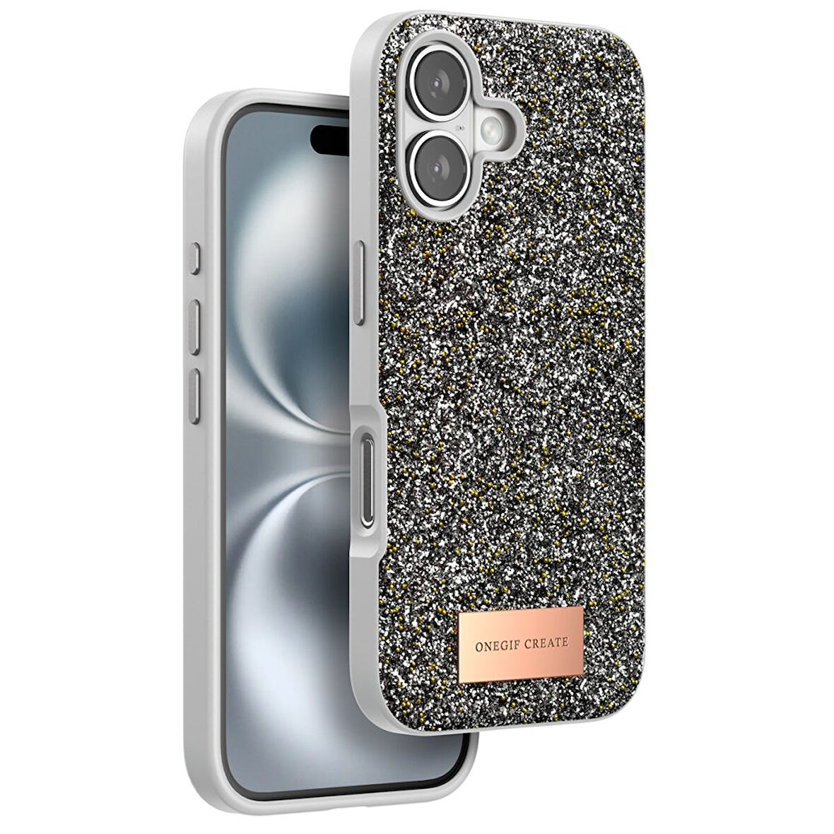 Apple İphone 16 Kılıf Bright Zarif Boncuk İşlemeli Tasarım Simli Kapak