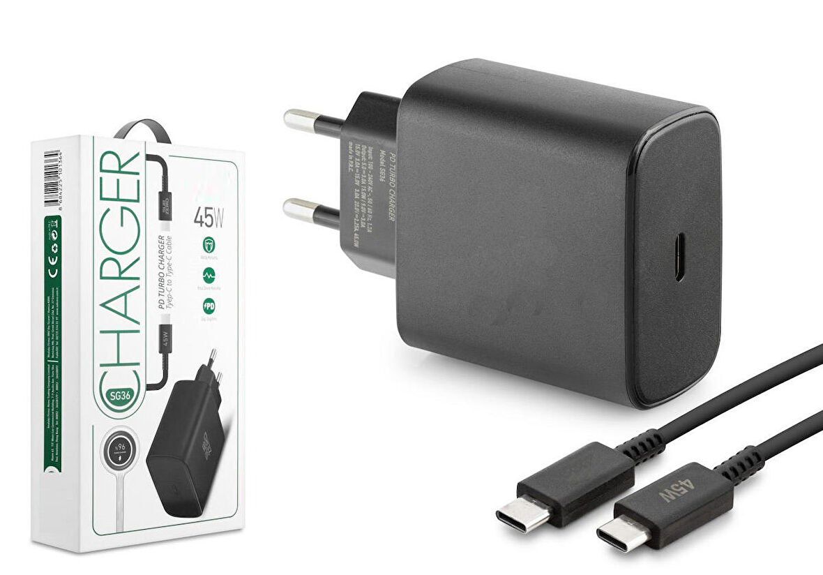 Omix X300 Uyumlu SG36 45W Yüksek Hızlı Şarj Cihazı Seti Kafa + Kablo