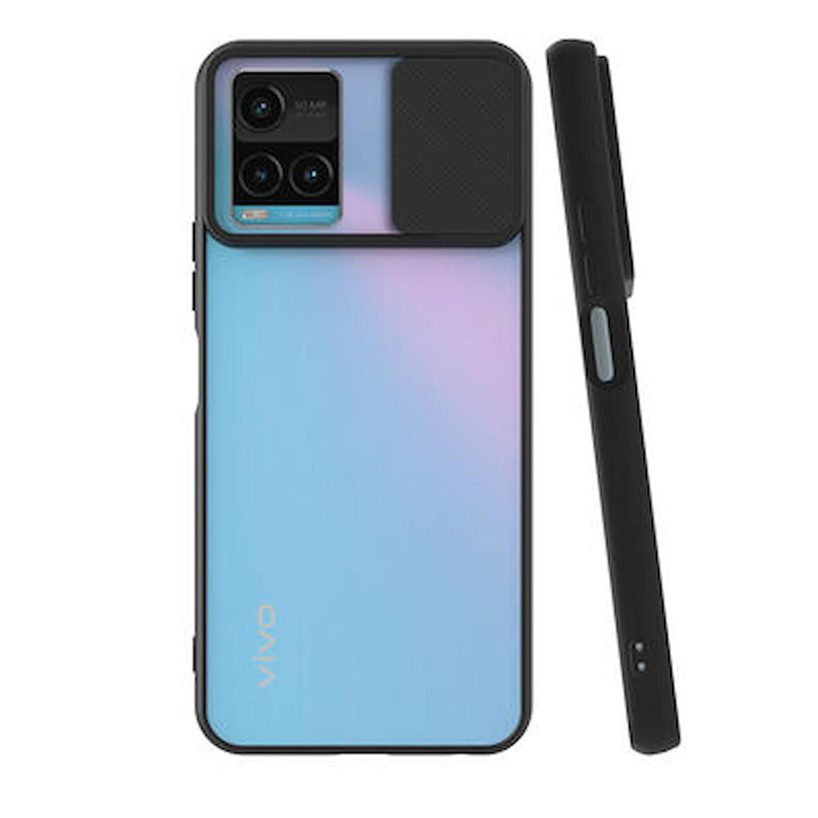 Vivo Y32 Kılıf Lensi Kamera Korumalı Sürgülü Silikon Kapak