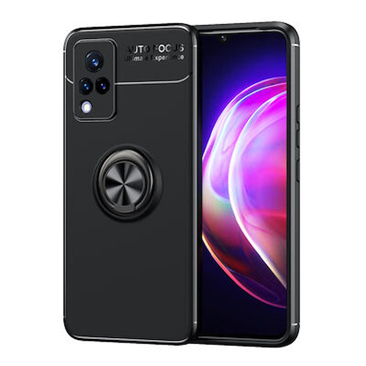 Vivo V21 Kılıf Ravel Yüzüklü Standlı Silikon Kapak