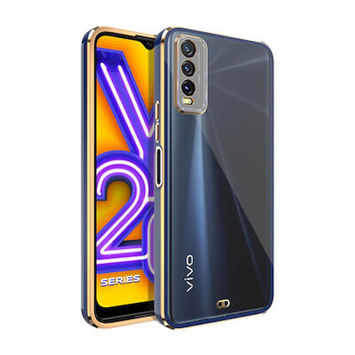 Vivo Y20 Kılıf Voit Clear Arkası Şeffaf Yanları Renkli Silikon Kapak