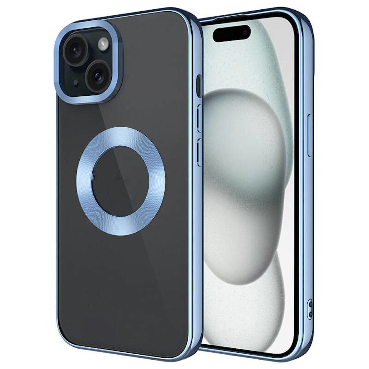 Apple iPhone 15 Kılıf Tek Kamera Çerçeveli Logo Gösteren Omega Kapak