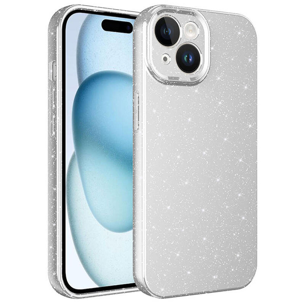 Apple İphone 15 Plus Kılıf Kamera Korumalı Simli Lüks Koton Kapak
