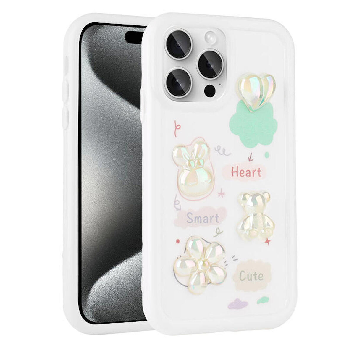 Apple iPhone 15 Pro Max Kılıf Kabartma Figürlü Parlak Toys Silikon Kapak