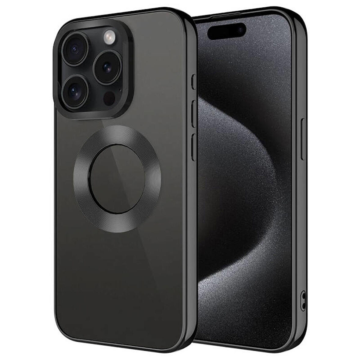 Apple iPhone 15 Pro Max Kılıf Tek Kamera Çerçeveli Logo Gösteren Omega Kapak