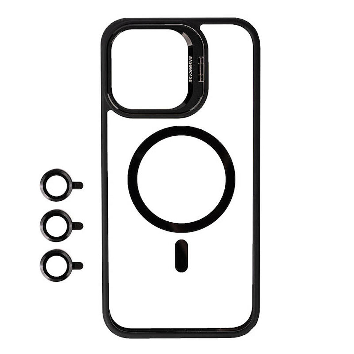 Apple iPhone 15 Pro Max Kılıf Magsafe Wireless Şarj Özellikli Standlı Magsafe Klon Lensli Kapak