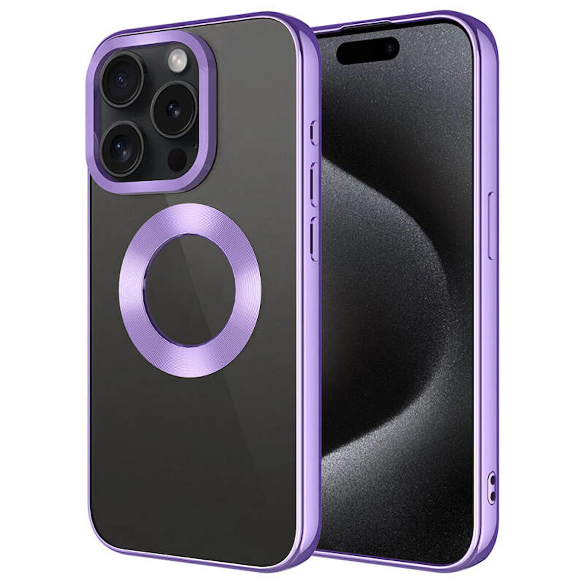 Apple iPhone 15 Pro Kılıf Tek Kamera Çerçeveli Logo Gösteren Omega Kapak