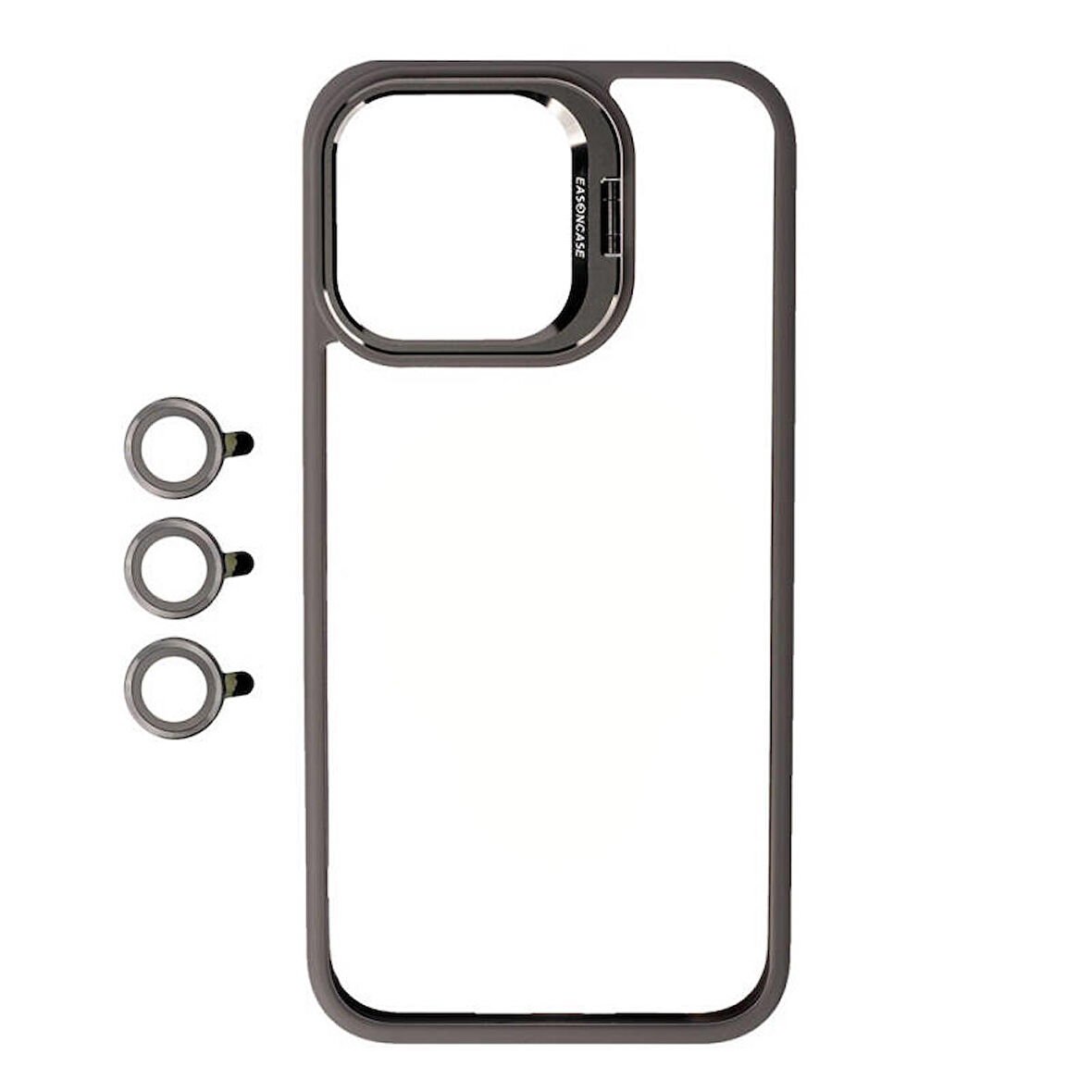Apple iPhone 15 Pro Kılıf Kamera Lens Korumalı Standlı Klon Lensli Kapak