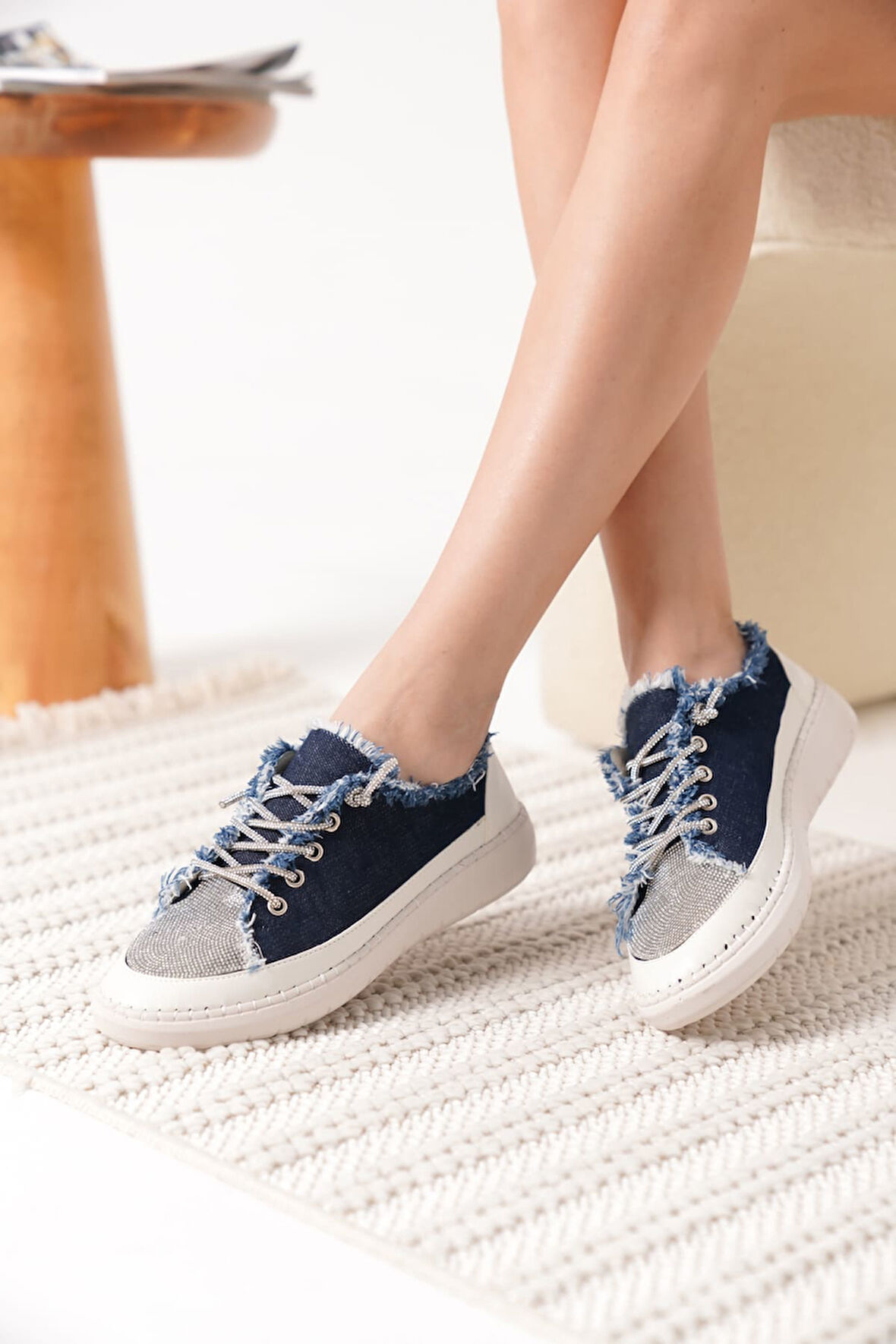 Ankle Premium Kot Laci Kadın Günlük Spor Ayakkabı