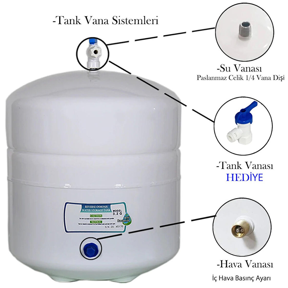 Su Arıtma Cihazı Tankı 3.2 Galon 12 Lt Antibakteriyal