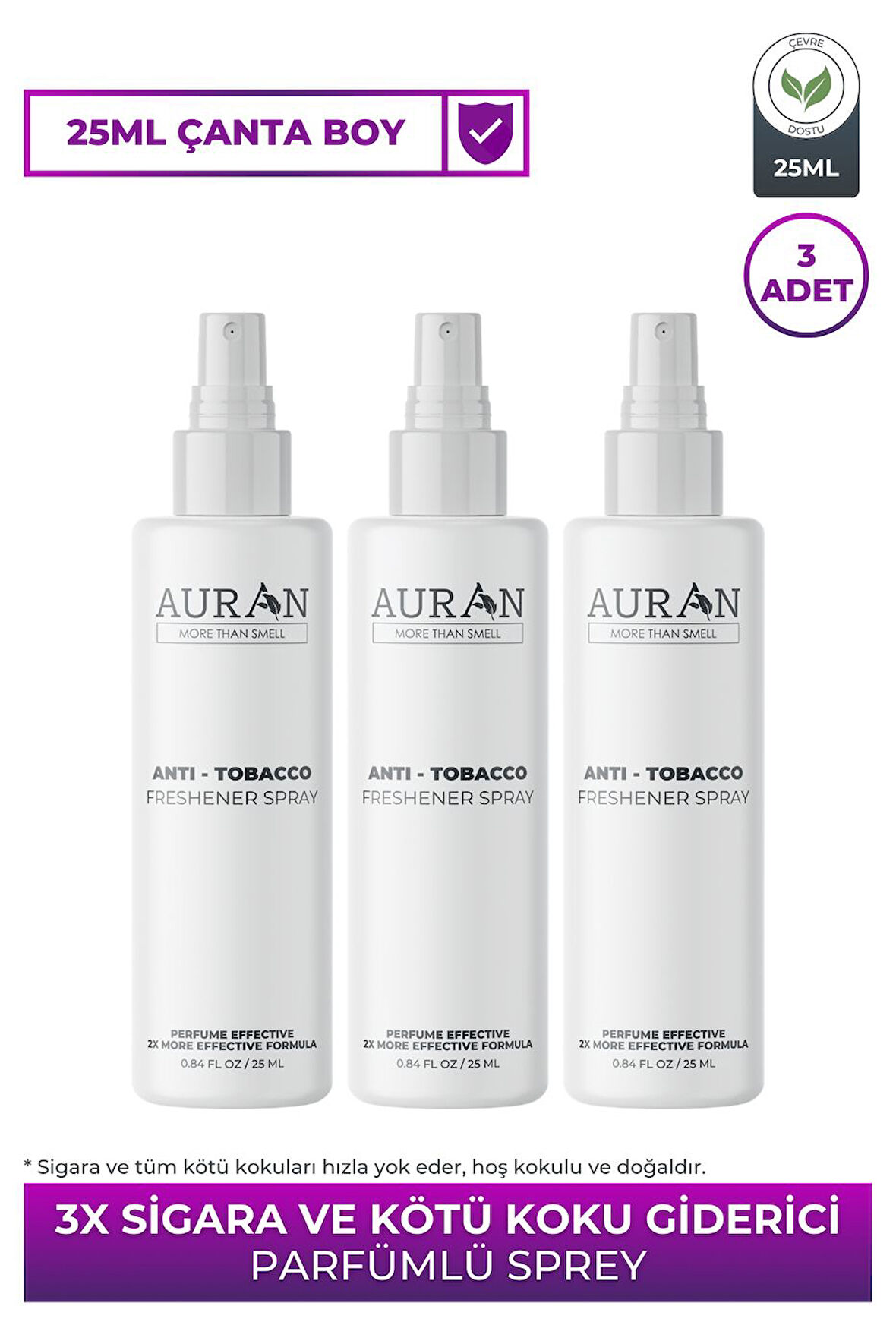 3’lü Sigara ve Kötü Koku Giderici, Hava Ferahlatıcı Anti-Tobacco Sprey 3x25ml