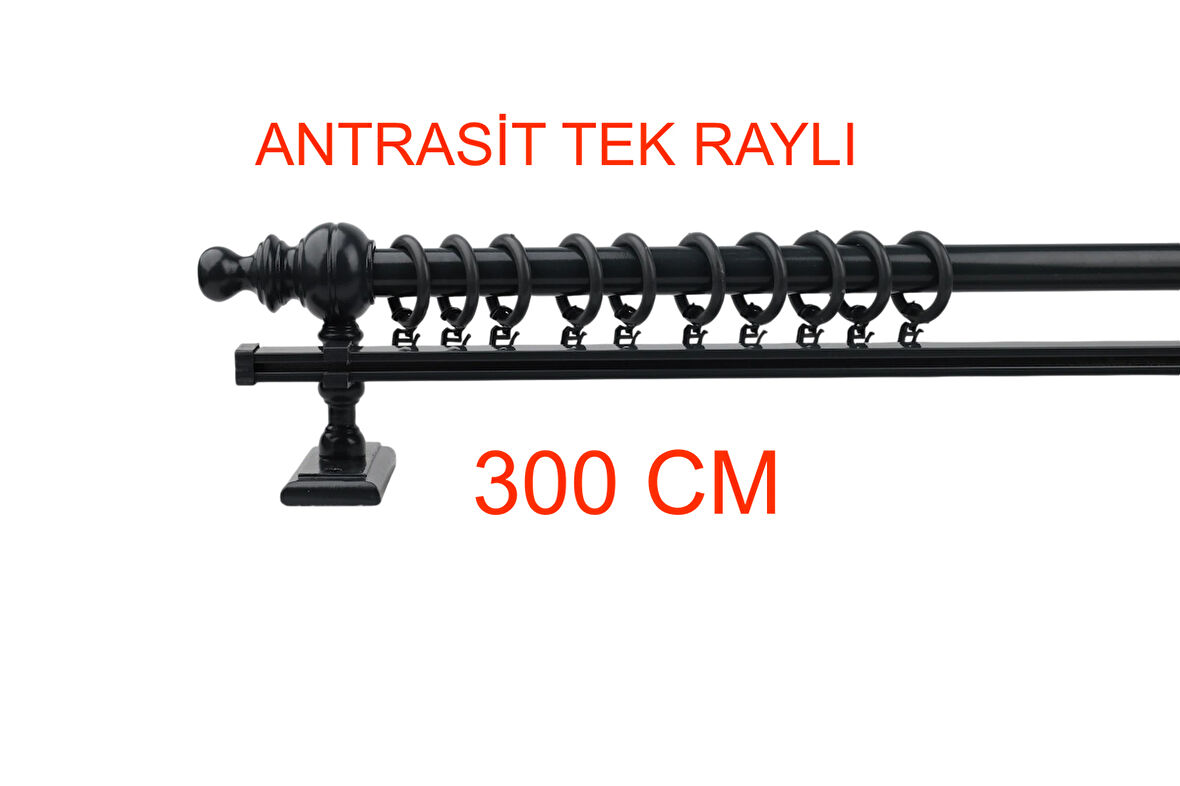 Antrasit Tek Raylı Ahşap Rustik Perde Askısı Rustik Borusu