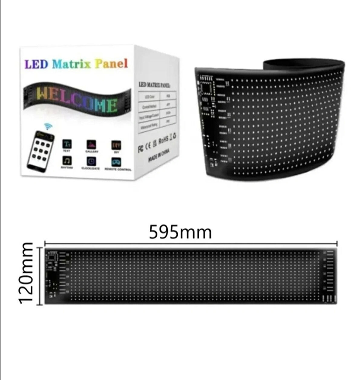 Pixel Led Panel Dijital Ekran Yazı ve Animasyon Eklenebilen Telefon Kontrollü Yapışkanlı 16*96 Led