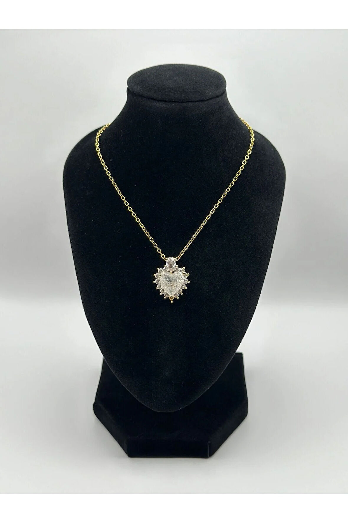 Çelik Zirkon Taşlı Kalpli Kolye