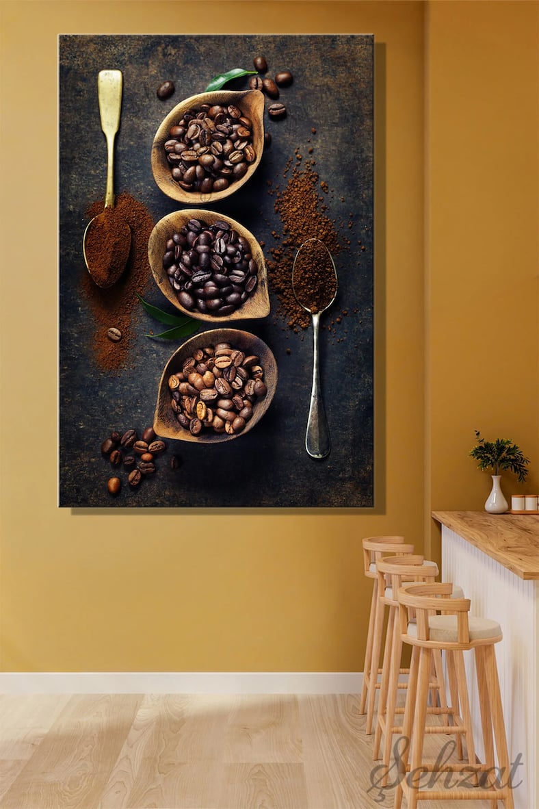 Dikey Tekli Kanvas Duvar Tablosu Modern Kafe Restoran Mutfak Çekirdek Kahve Kahveci Vintage