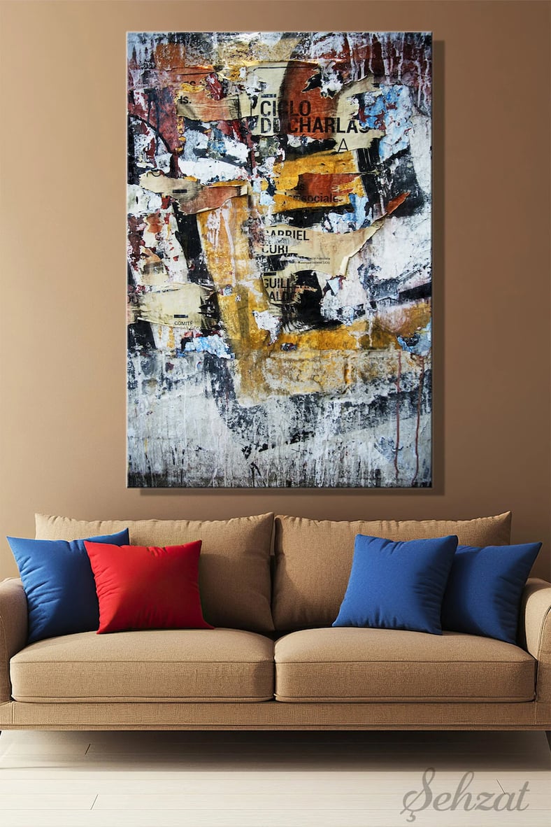 Dikey Kanvas Duvar Tablosu Tekli Salon Yatak Odası Ofis Tipografi Kağıdı Dokusu Yırtık Poster