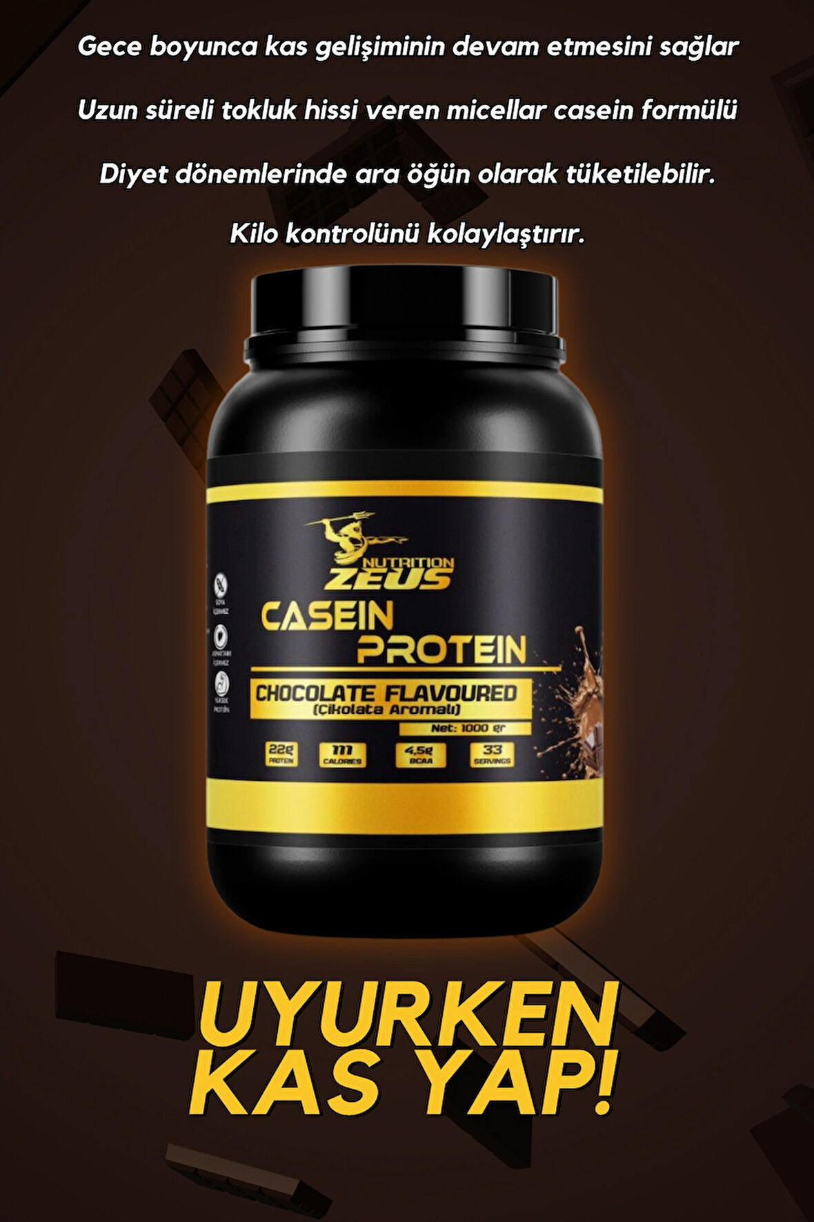 Zeus Nutrition Micellar Casein (Kazein) Proteini 1000 Gr Çikolata Aromalı