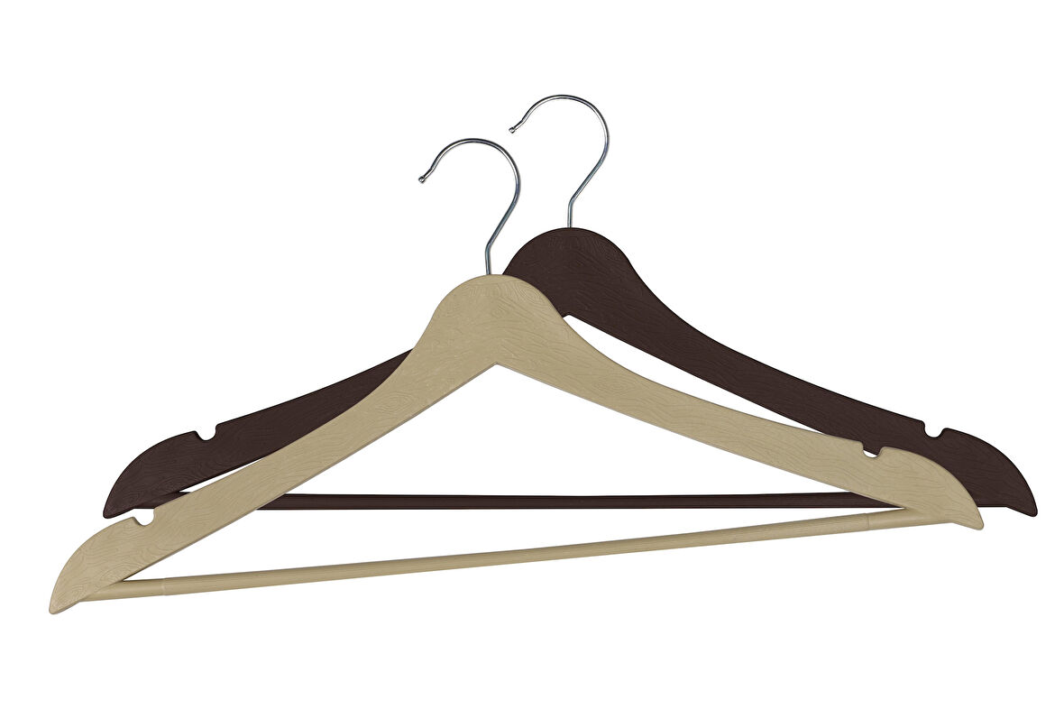 Sağlam Plastik Ahşap Görünümlü Elbise Askısı 12 Adet Kahverengi