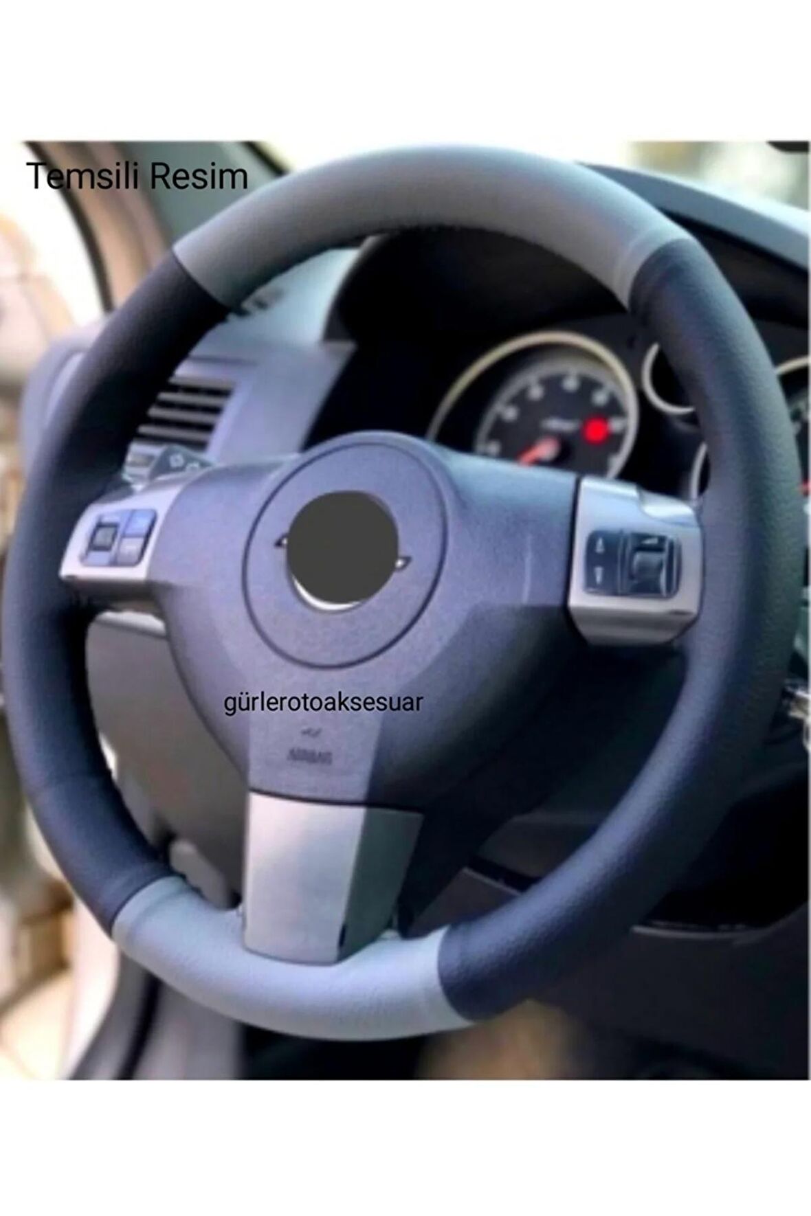 Opel Corsa D-e Kasa Uyumlu Dikmeli Direksiyon Kılıfı Iki Renkli Gri- Siyah