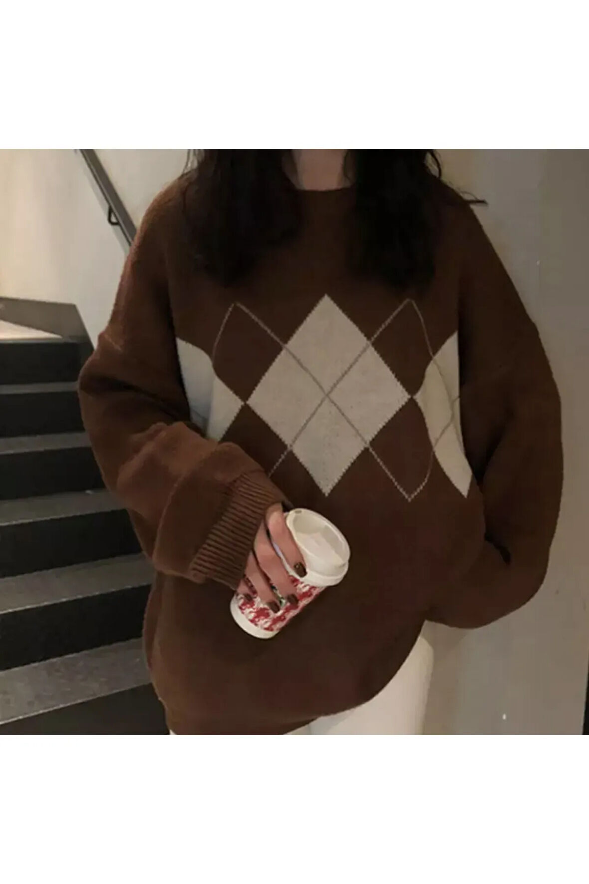 Y2k Harajuku Vintage Baklava Desen Oversize Kazak