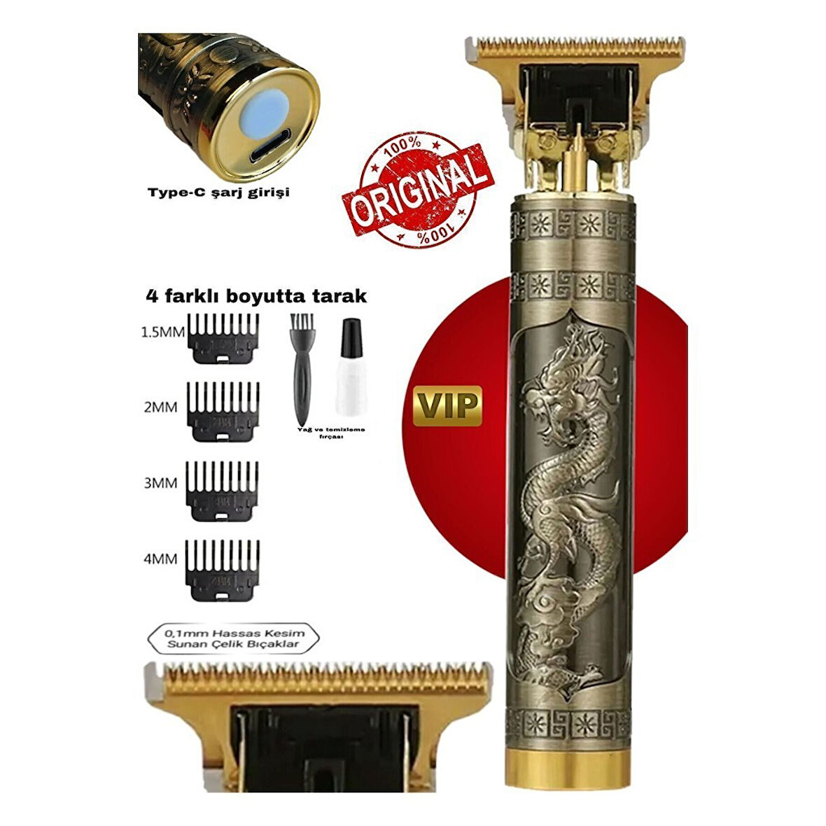 Çelik Kasa Profesyonel Saç Sakal Ense Çizim Tüm Vücut Tüyü Lazer Öncesi Tıraş Makinesi